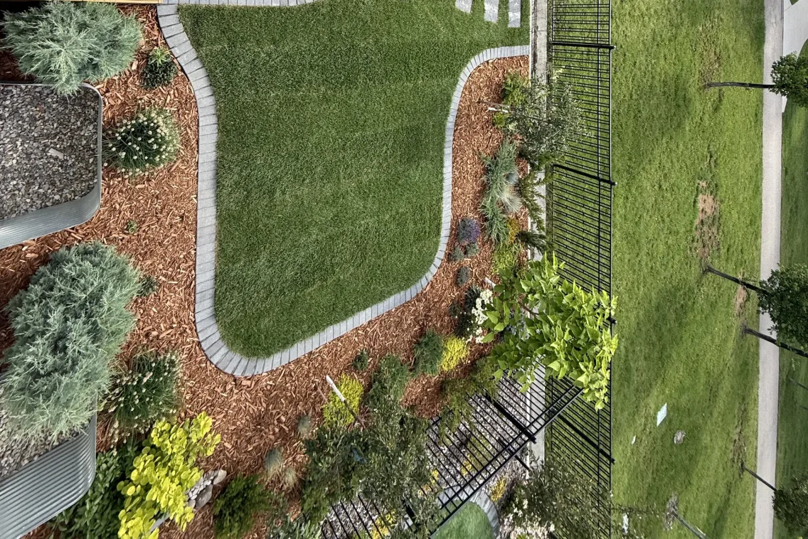 Aerial view of Calgary yard during landscape construction and grading
